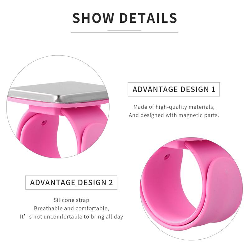 Magnetisk bobbie pin armbånd silikon frisør slap armbånd hår klips holder armbånd (rosa)