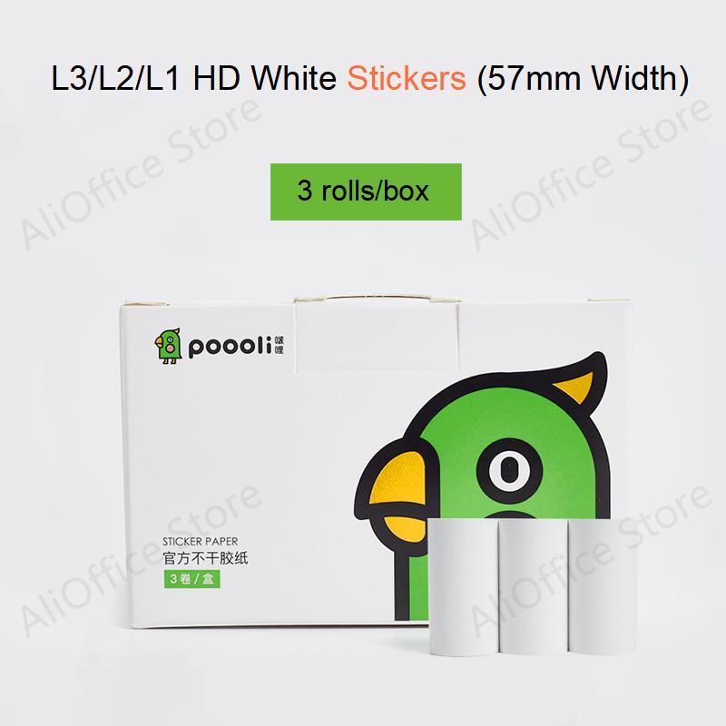 3 Rolls POOOLI Official Label Sticker Paper For L1 L2 L3 For Peripage A6 Paperang Baypage Bluetooth Photo Printer Sticker Maker: 57mm White Sticker