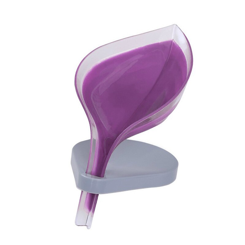 Leaf Shaped Soap Box Drain Soap Holder Suction Cup Soap Dish Plastic Soap Tray Bathroom Accessories Supplies: Violet plus