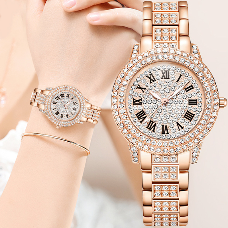 Casual All-Star Women's Quartz Watch Shiny Fine Zircon Mechanical Lady Wristwatches Folding Watches Buckle Watch