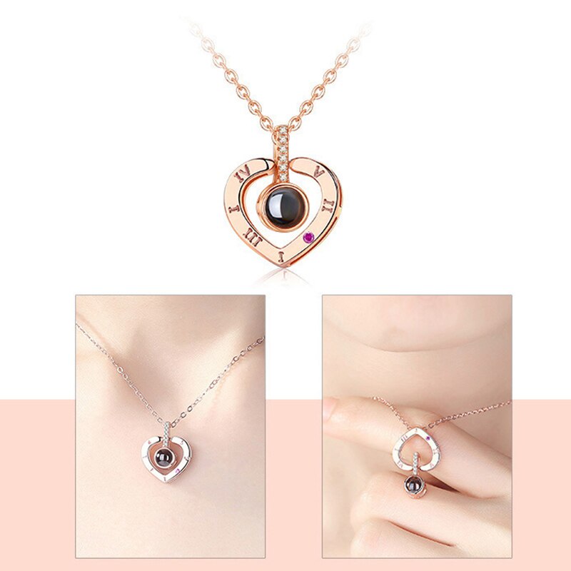 Rose Goud 100 Talen I Love U Projectie Hanger Ketting Voor Vrouwen Sieraden Liefde Geheugen Bruiloft Ketting Valentijnsdag
