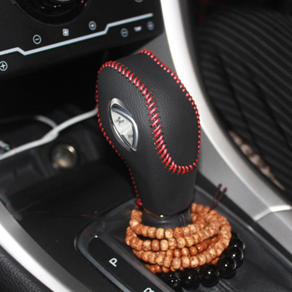 1PC Protective Shift Knob Leather Cover For FORD Focus Ecosport 12-18 Gear Shift Knob Cover: Red Black