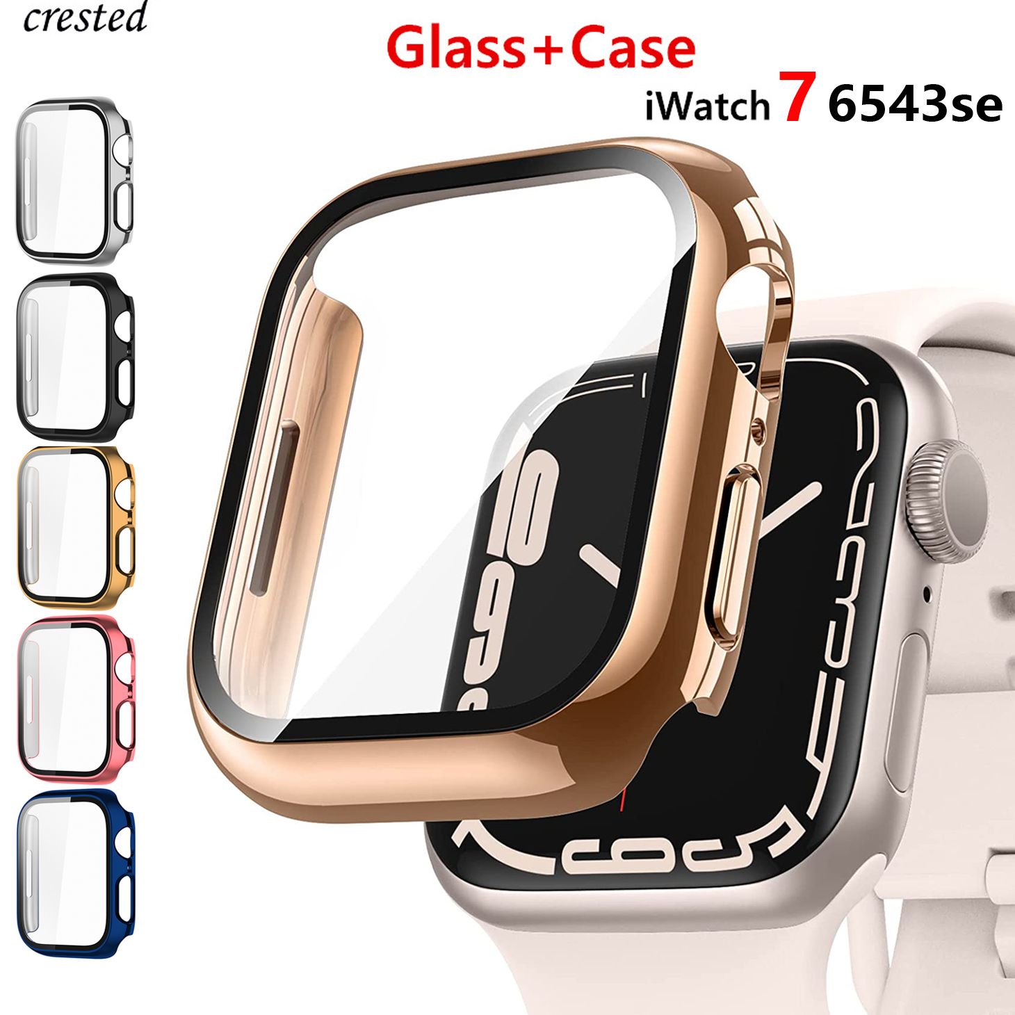 Cubierta para funda de Apple Watch, Protector de pantalla de cristal chapado, accesorios para iWatch series 9, 8, 7, 6, 5, 4, 3, se, 45mm, 44mm, 40mm, 41mm, 38mm, 42mm