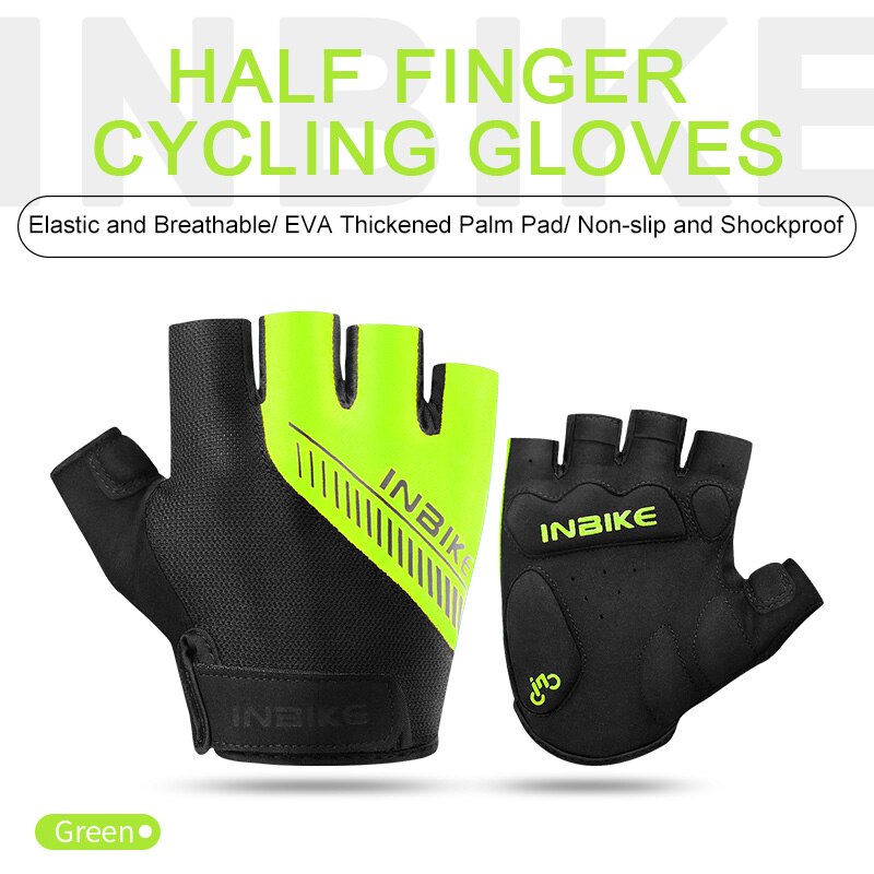 INBIKE Cycling Half Finger Gloves Summer Road Bike Gloves Men Women MTB Thickened Palm Pad Fitness Sports Bicycle Gloves BH008: Green / XXL