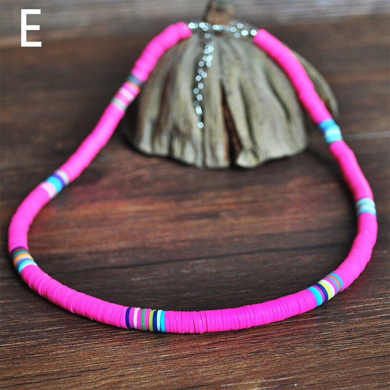 Bohemian Kleurrijke Klei Choker Ketting Voor Vrouwen Meisjes Boho Regenboog Polymeer Klei Kralen Verstelbare Kraag Femme Sieraden: E