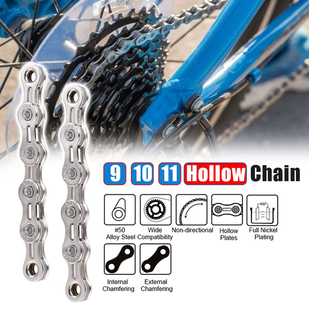 Road Bike MTB Bicycle Chain 8/ 9/10 /11 Speed Hollow Ultra Light Chain Bicycle General Chain Variable Speed Half Hollow Chains