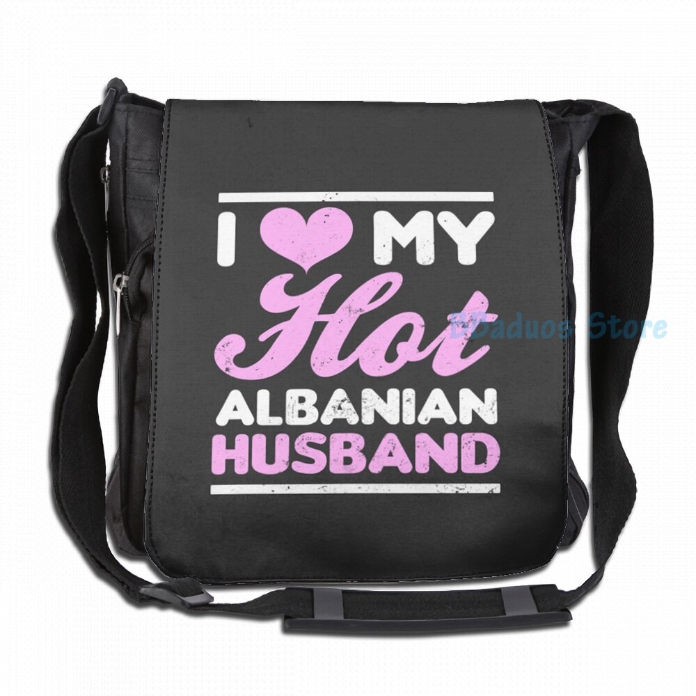 Funny Graphic print Albania Shirt Love My Husband USB Charge Backpack men School bags Women bag Travel laptop bag: Single shoulder pack