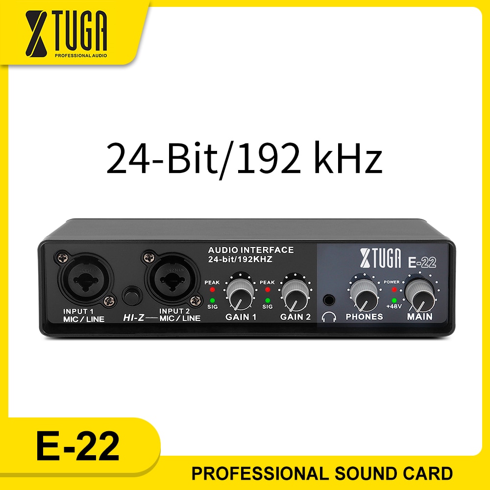 Xtuga E22 Audio Interface Geluidskaart Met Monitoring Voor Pc, Elektrische Gitaar Live Opname Professionele Geluidskaart Voor Studio