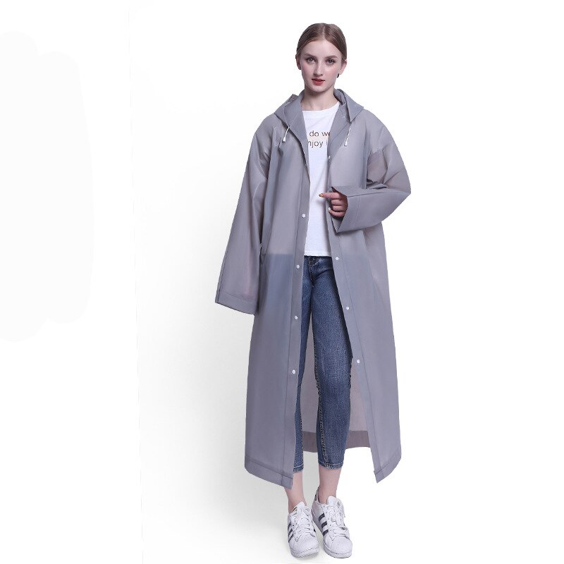 Thickened EVA Raincoat Women Outdoor Portable Waterproof Rainware Women Rain Jacket Poncho for Travel Camping Hiking: gray