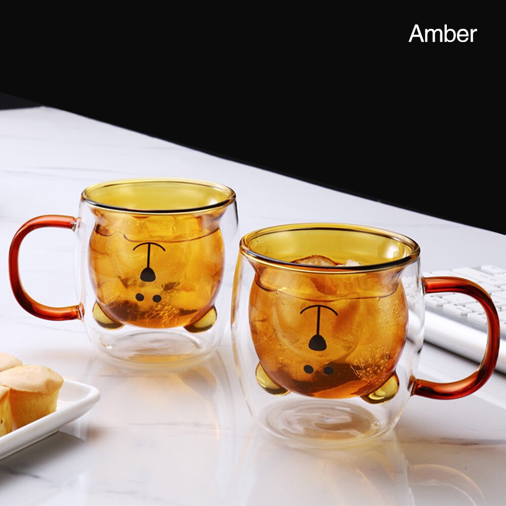 Glass Mugs Cute Bear Cat Animal Double Wall Glass Mug Double-layer Glass Milk Mug Coffee Cup Christmas