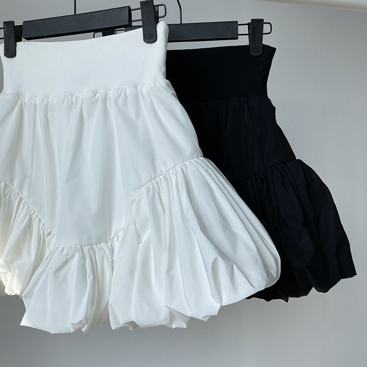 Black Wrap Rokken Vrouwen Zomer Koreaanse Onregelmatige Plisse Puffy Mini Rok Vrouwelijke Witte Hoge Taille Slanke Bud Korte Rok Plus size