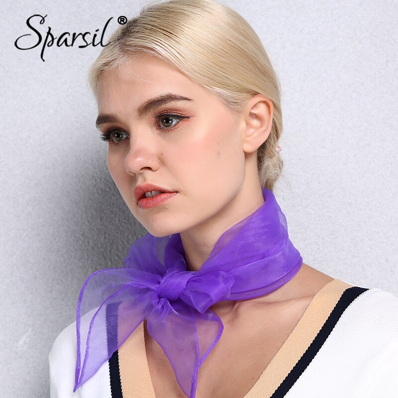 Sparsil Vrouwen Zomer Lente Transparante Vierkante Sjaal Effen Kleur Hoofd Dragen Dunne Chiffon Sjaals Mode Organza Wraps70cm * 70Cm