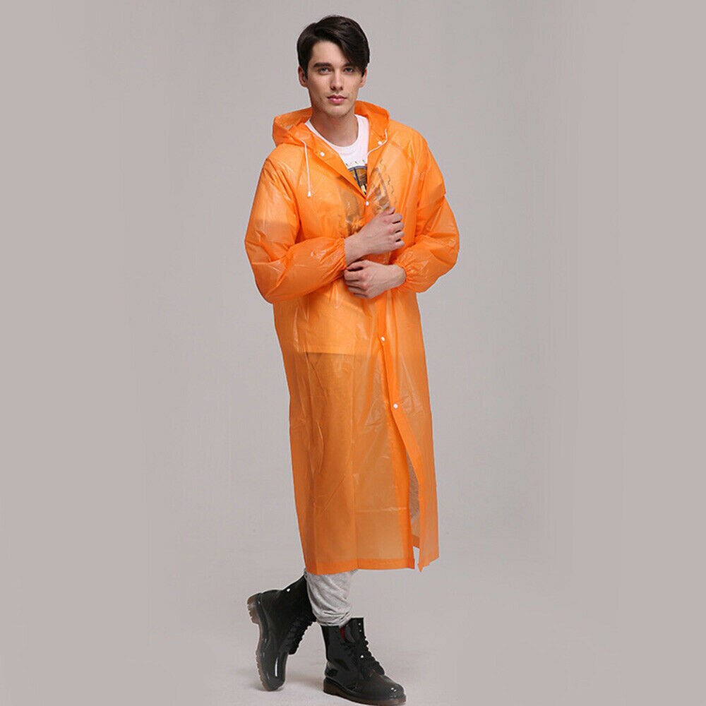2022 Unisex Waterproof Jacket Clear PVC Raincoat Rain Coat Hooded Poncho Rainwear Unisex: Orange
