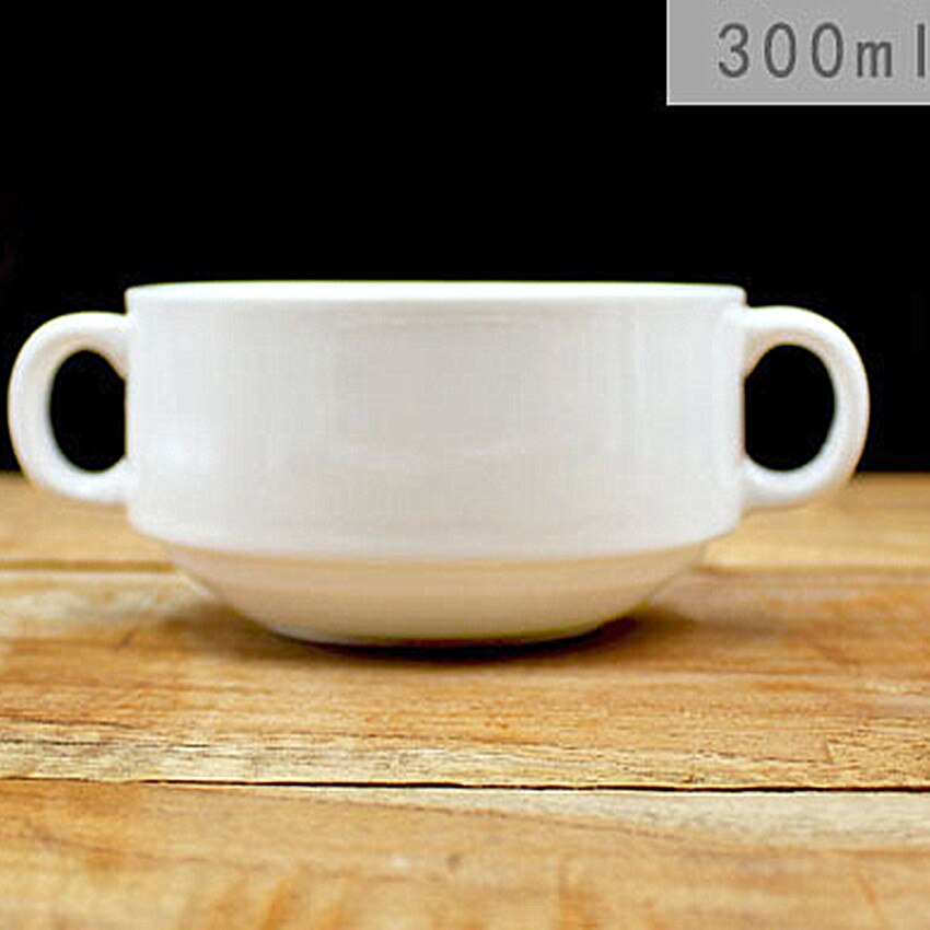 Handle Soup Bowl 300ml Microwaveable Containers Soup mugs ceramic coffee tea milk cup nice: White