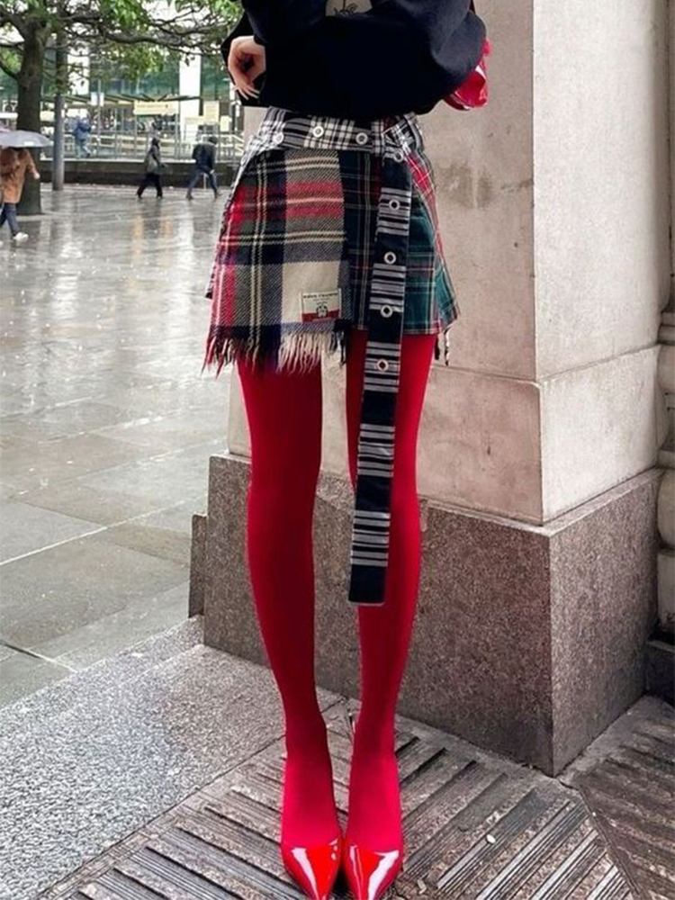 Trendix-medias rojas nuevas para mujer, pantimedias de encaje transparentes súper elásticas, medias sexis ajustadas y elegantes color Burdeos para invierno