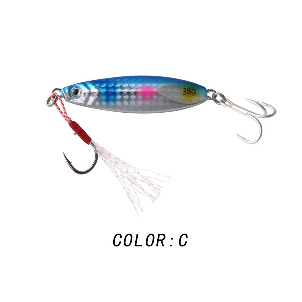 20g/30g/40g Japanese metal jigging lure Artificial Hard Bait saltwater fishing lure slow pitch casting luminous jig with treble: ColorC / 38g
