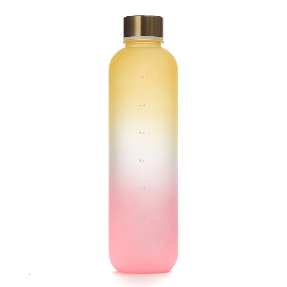 1l vattenflaskor med tidsmarkör 32 oz fitness sport utomhus resor bärbara läckagesäkra dricksglas bpa-fria frostade dryckesflaskor: Lila