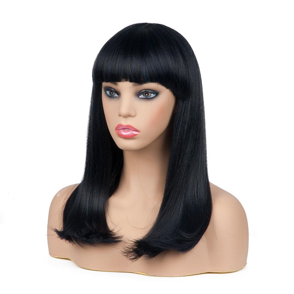 Whosale Top Black Straight Bob Style Synthetic Hair Wig With Bangs Lace Front Wigs