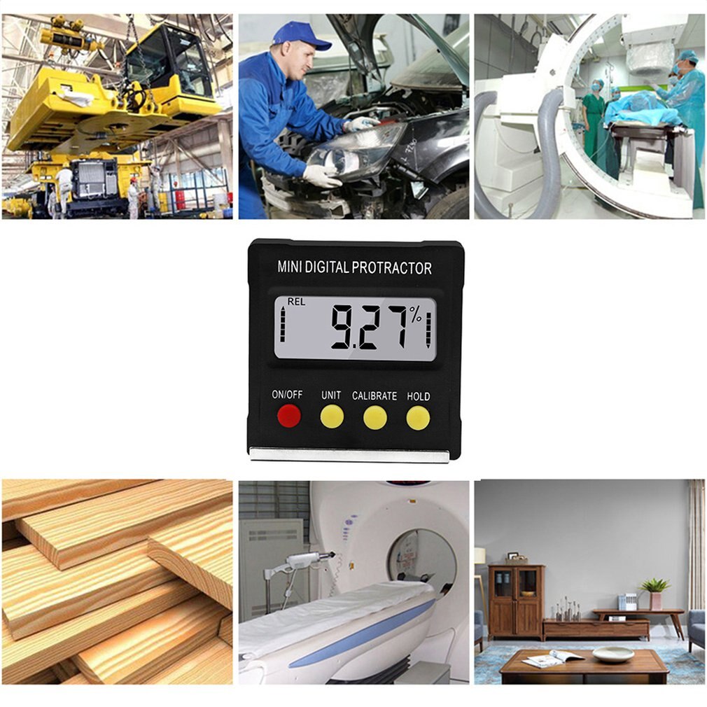 1pc Black Mini Digital Protractor Electronic Inclinometer Angle Gauge 360 Tilt Angle Vertical Magnetic Tractors