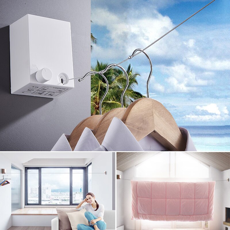 Invisible Clothesline Retractable Clothes Dryer Hanger Telescopic Stainless Steel String Hanging Laundry ClothesLine for Balcony