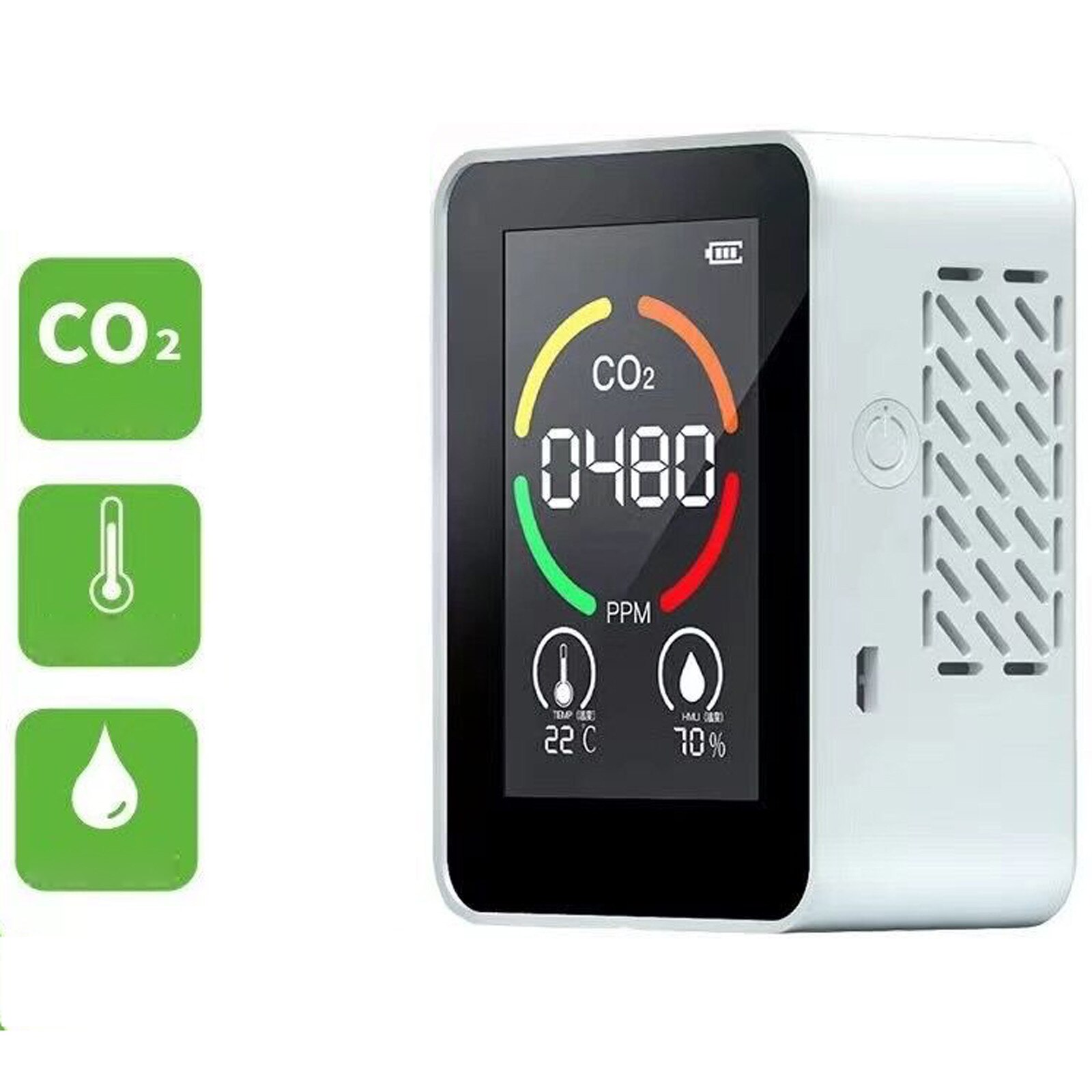 USB Rechargeable CO2 Meter Air Monitor Carbon Dioxide Sensor TVOC Detector Concentration Temperature Humidity Testing