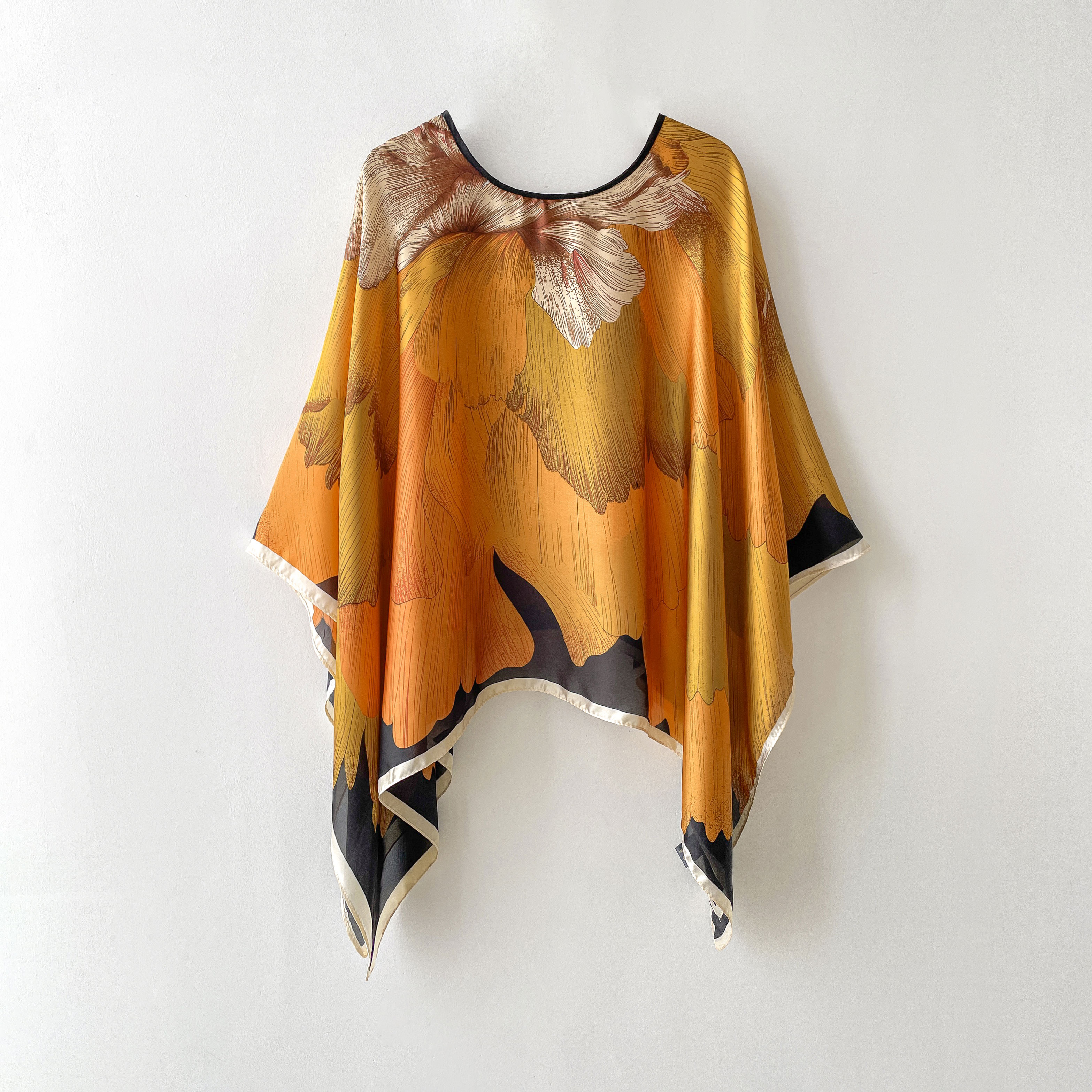 Lenço de seda quadrado estampado para mulheres, moda feminina, xale de viagem à beira-mar, temperamento elegante, cachecol feminino, 110x110 cm: Laranja