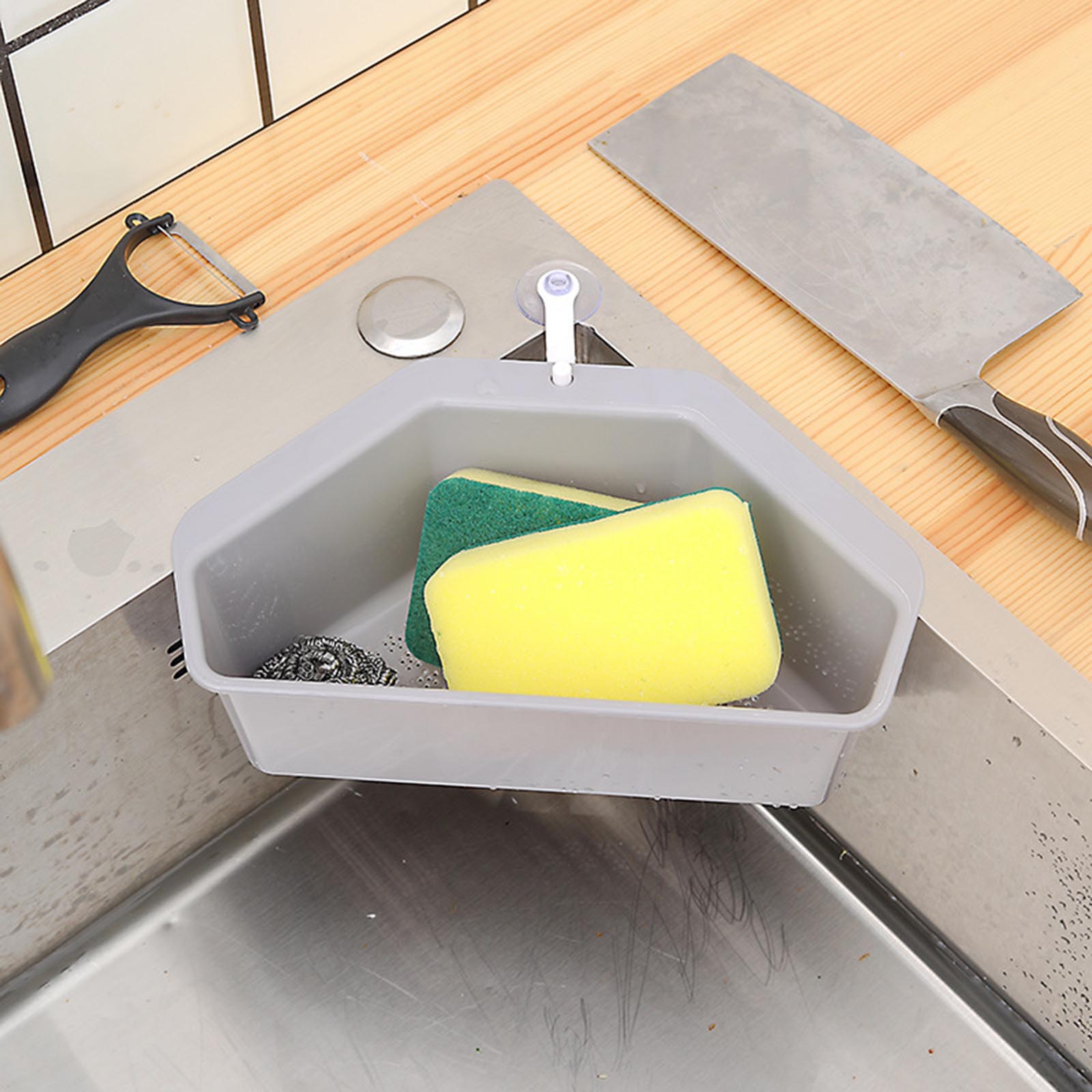 Triangular Corner Sink Drain Rack Shelf Basket Food Strainer Vegetable Fruit Drainer Sponge Holder Kitchen Filter K888