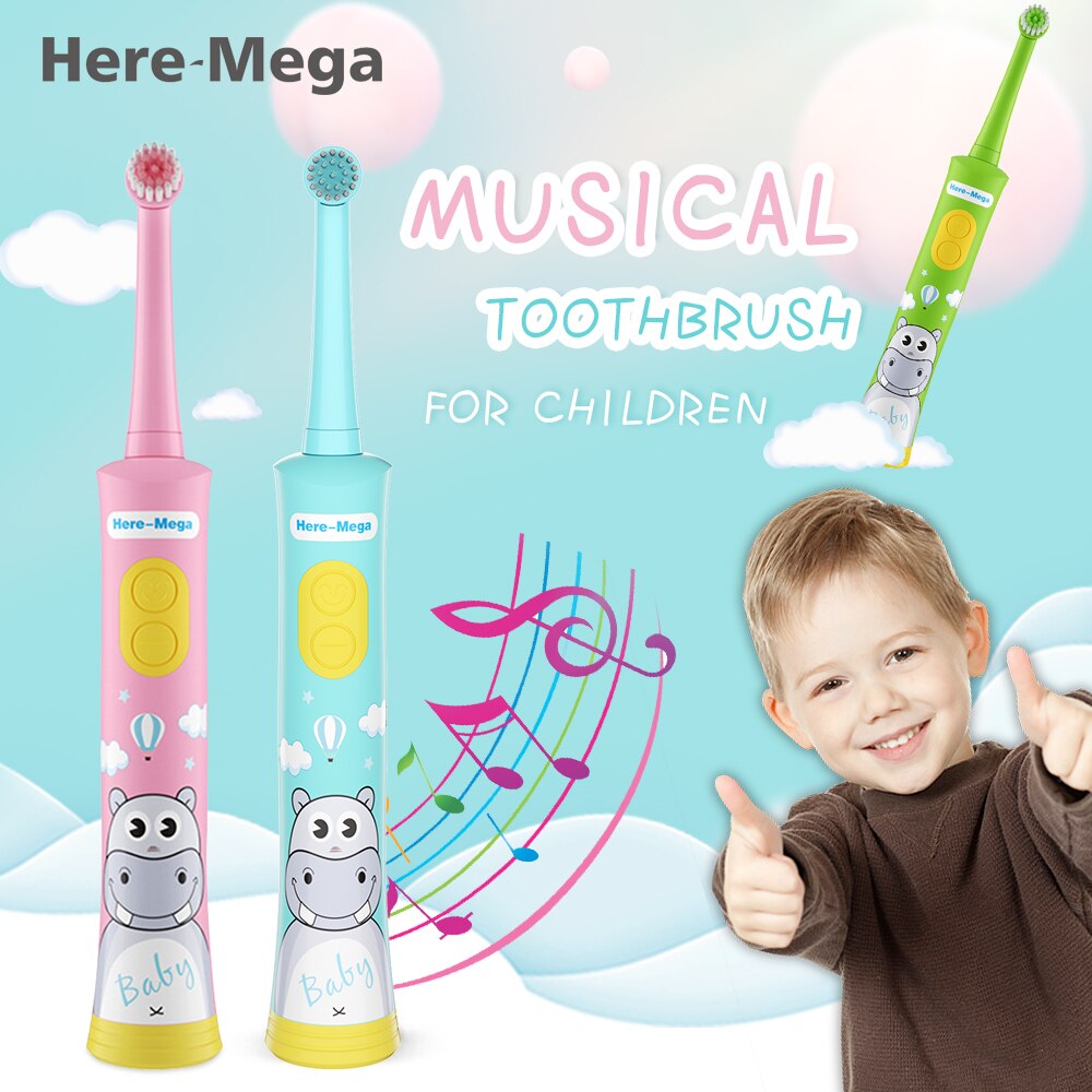 HERE-MEGA elektrische tandenborstel voor kinderen kids automatische tandenborstel kinderen tandenborstel baby Muzikale Rotatie Soort waterdichte