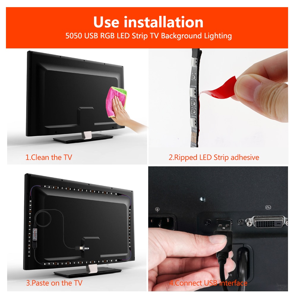 Usb Led Strip 5050 Rgb Flexibele Led Light DC5V Rgb Color Verwisselbare Tv Achtergrond Verlichting.