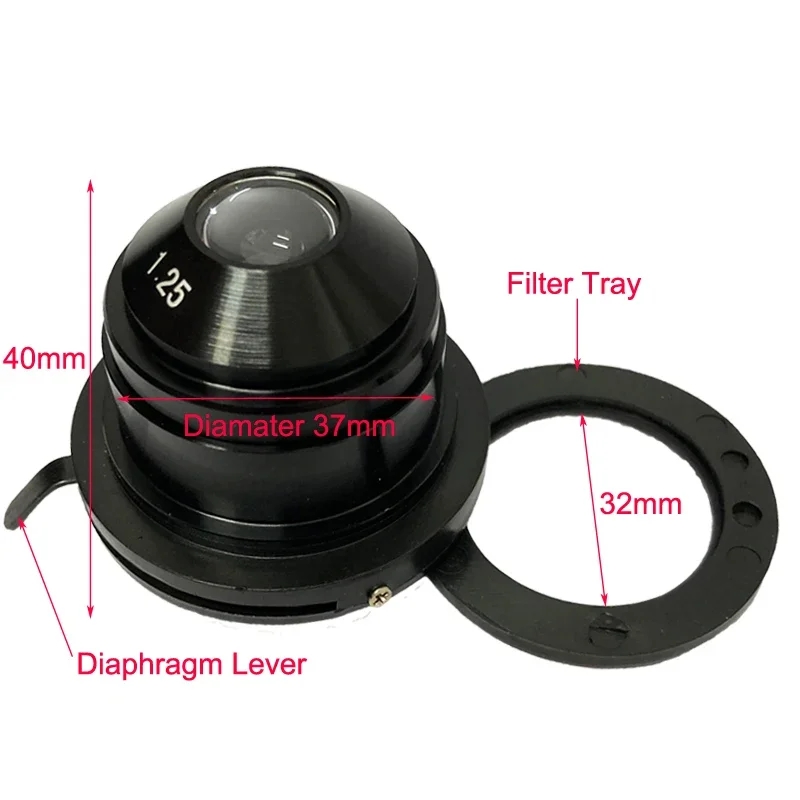 Biologisk mikroskop 1.25 abbe kondensator na . 1.25 mm mikroskop del tilbehør opsamlingslinse øvre diameter 37 mm
