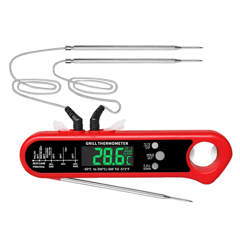 Food Thermometer Stainless Steel Probe LCD Digital Instant Read High Accuracy Fodable Over-temperature Clock Temperature Guage: 2 Pieces Probes