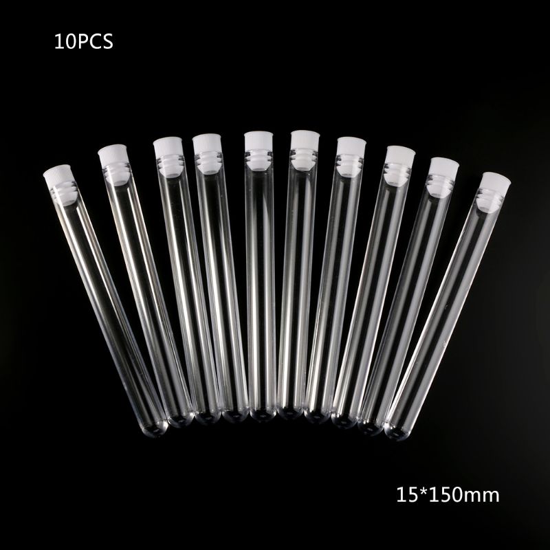 10Pcs Plastic Test Tubes Lab Test Tool Met Schroefdop Transparant 15*150Mm