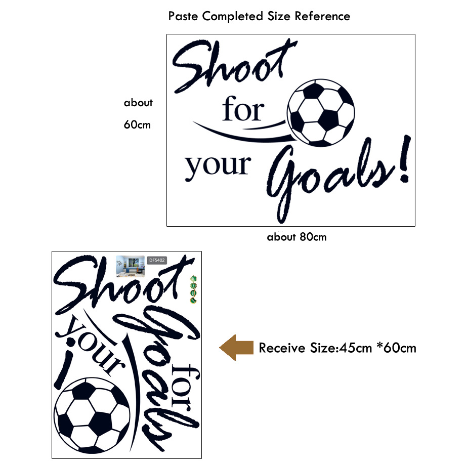 Flyvende fodbold skyd til dit mål wallsticker engelske bogstaver hjemmemærkater klistermærker til børneværelse stue indretning vægmaleri