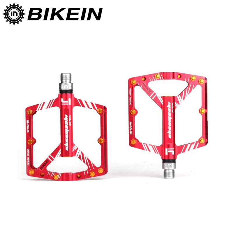 BIKEIN Ultralight Cycling Bicycle MTB CNC Aluminum Pedal 4 Sealed Bearing Pedals Flat Pedals Mountain Bike Parts 7 Colors 310g: Red