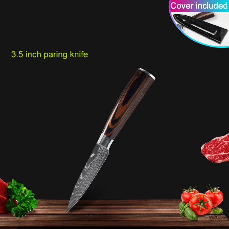 Köksknivar set kockknivar rostfritt stål imitation damaskus mönster santoku klyv skärning verktygsknivar: 3.5 tums kniv