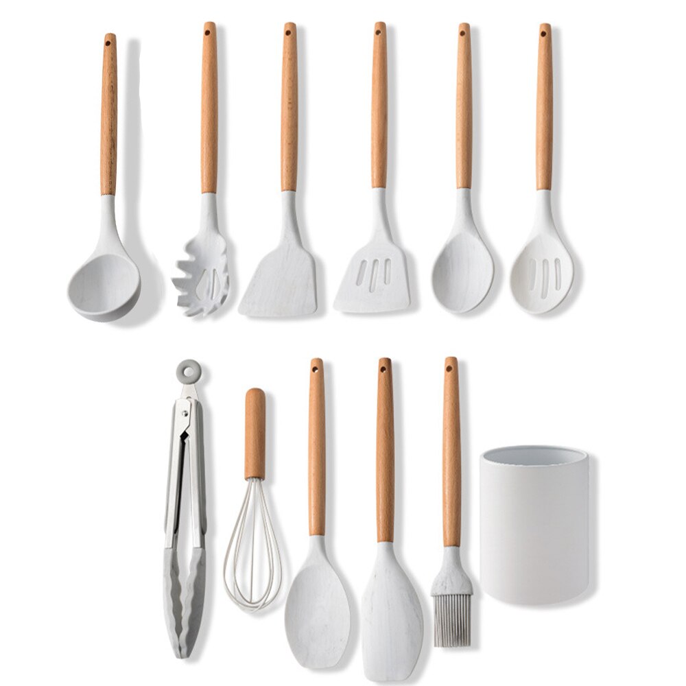 Kitchen Utensils Set 14/11/10/8/5Psc Silicone Cooking Utensil Set Non-stick Heat Resistant Tools with Wooden Handle Storage Box: 11pcs