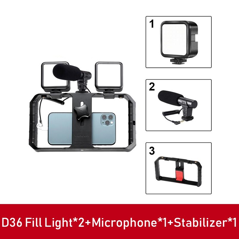 Jumpflash Tripod Phone Stabilizer Holder Condenser Microphone LED Fill Light for Photo Video Selfie Camera Phone: F