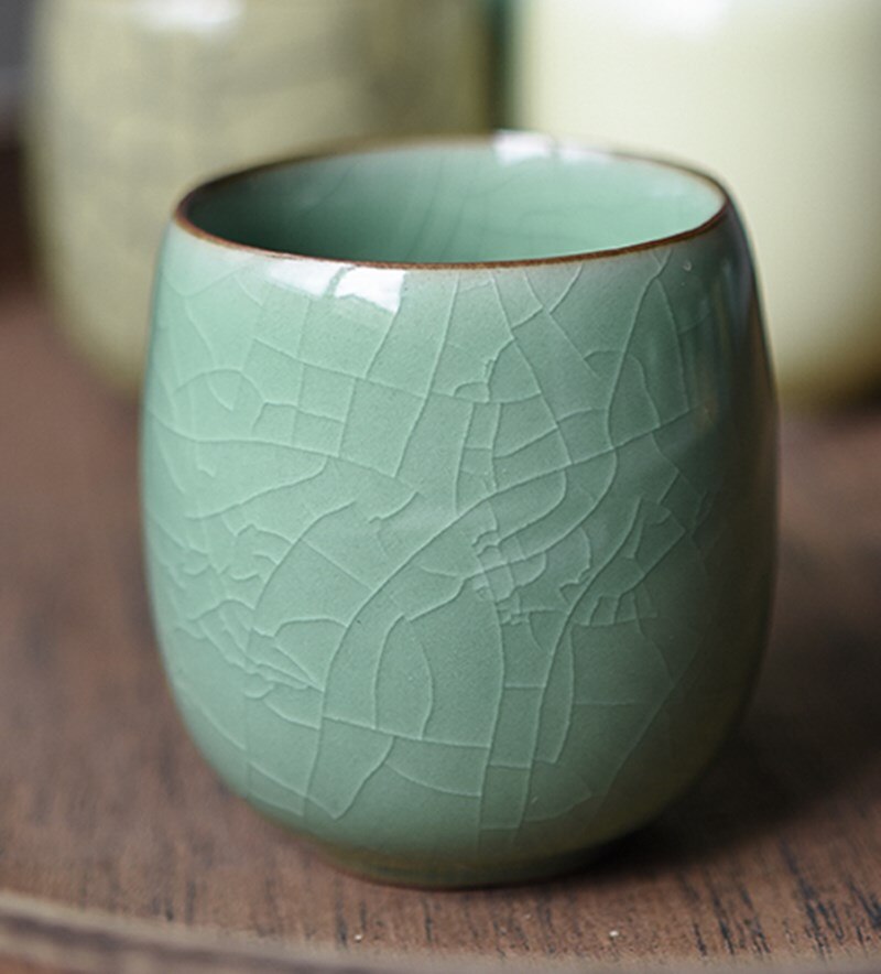 Oven Gemarkeerd Cup Longquan Celadon Porselein Theekop Geyao Crackle Glazuur Keramische Kungfu Thee Cups Voor Pu'er Thee