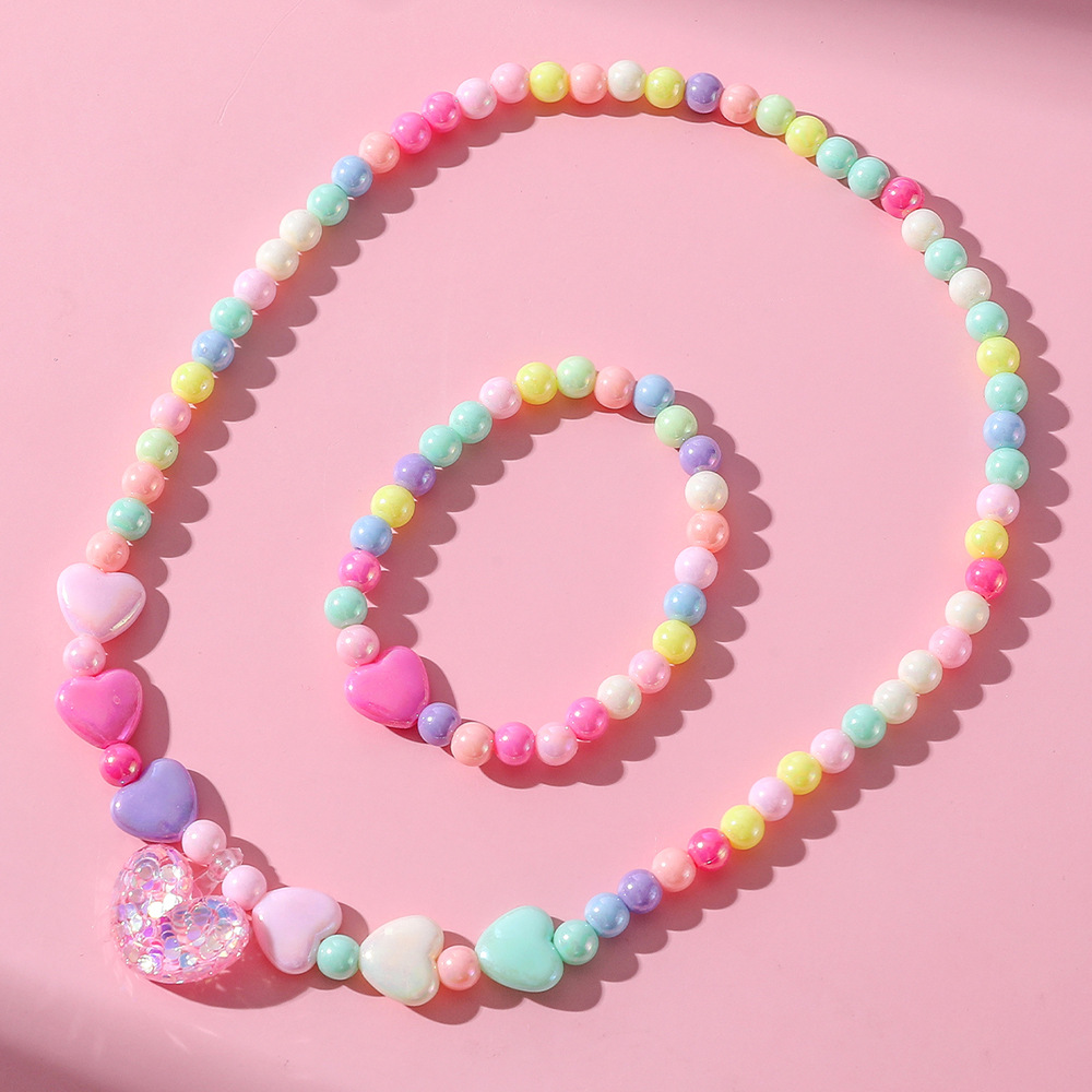 Conjunto de pulsera y collar dulce para niños, collar con cuentas coloridas de caramelo para niñas, joyería DIY al por mayor