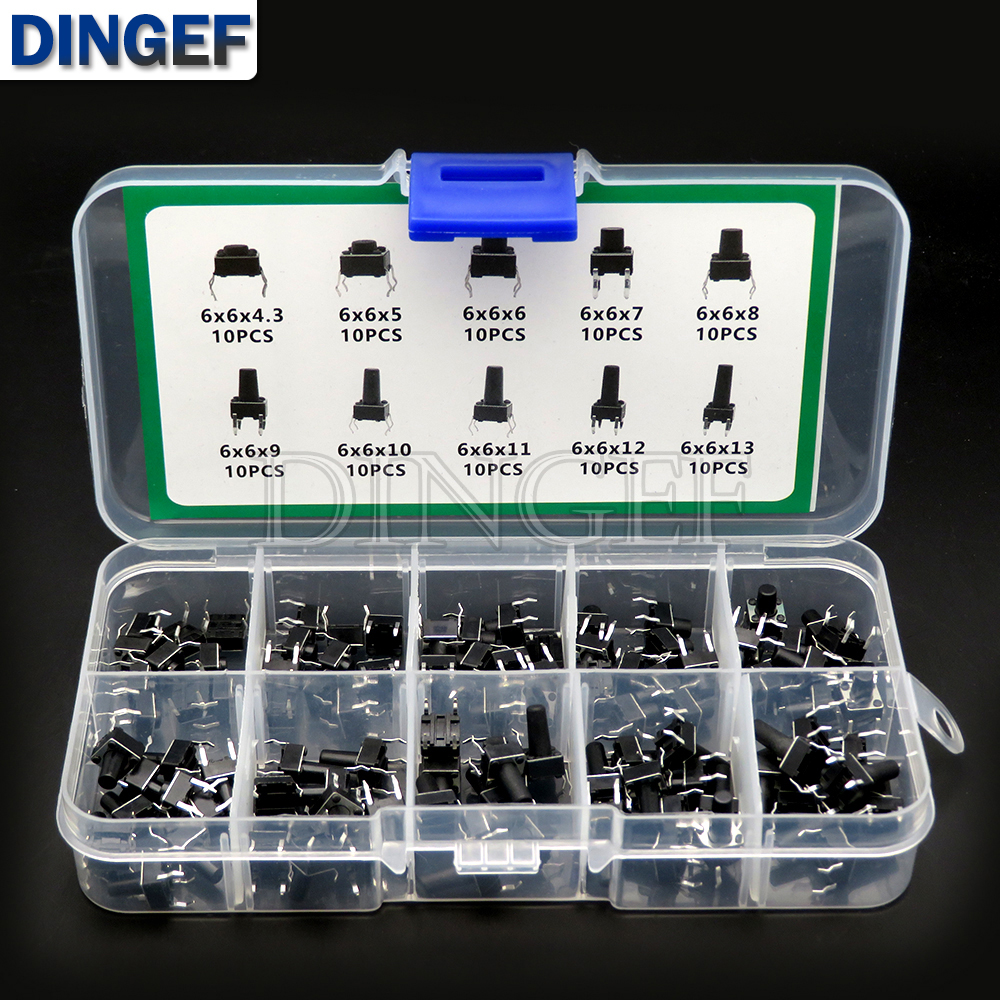 100/180/200 Uds 6x6mm Micro Kit de interruptor táctil 6x6 Mini palanca táctil botón PCB momentáneo 4 pines pulsador ibuw: Verde militar