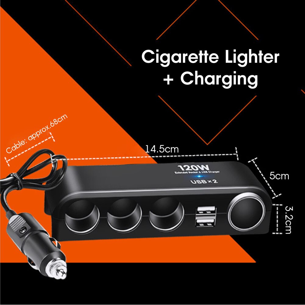 Divisor de mechero de coche, adaptador de cargador USB, carga en el encendedor de cigarrillos, 4 vías, 12V, 24V