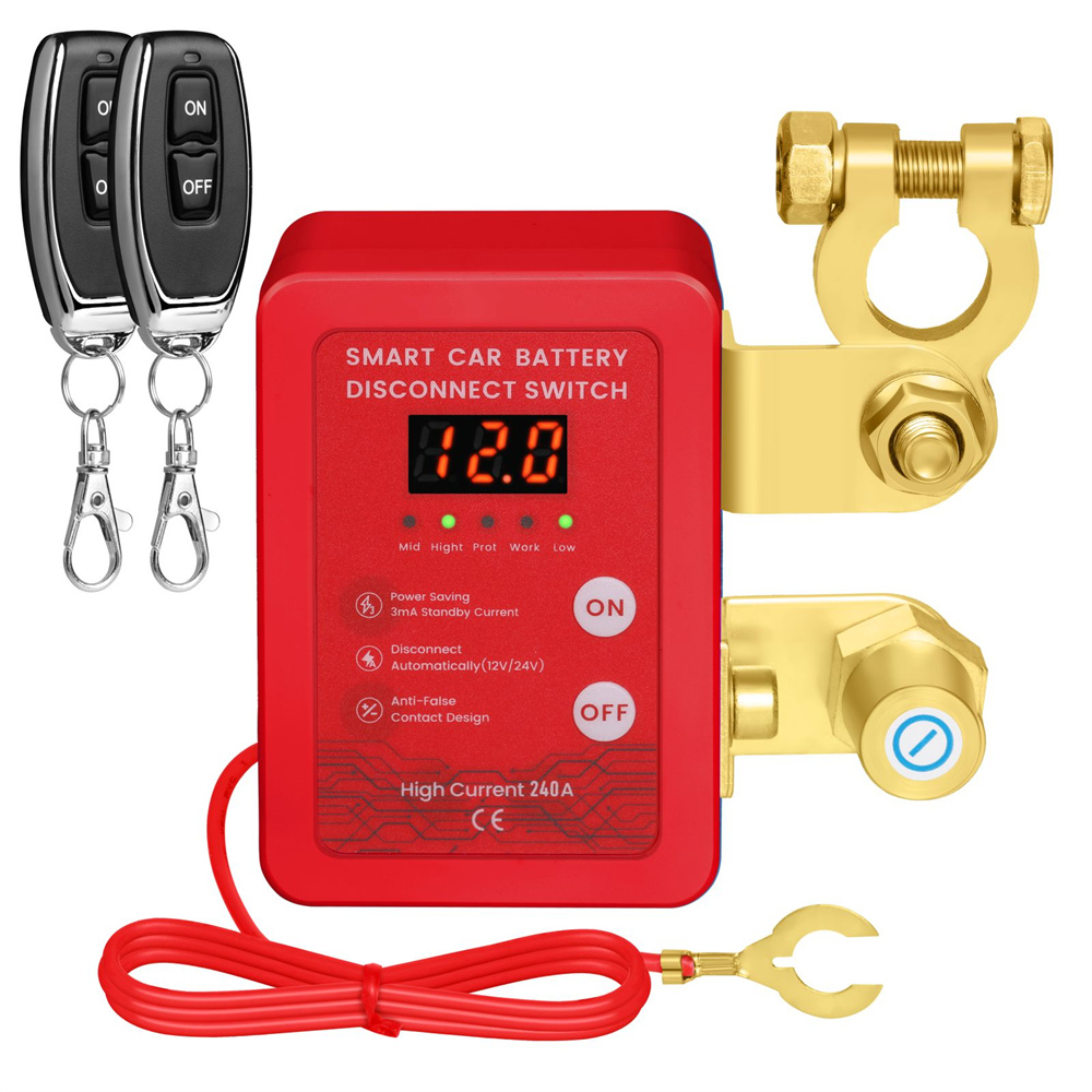 Interruptor de apagado 240A, interruptor de desconexión remota de batería de 12V con pantalla de voltaje Led, interruptor de apagado de energía automático para automóvil