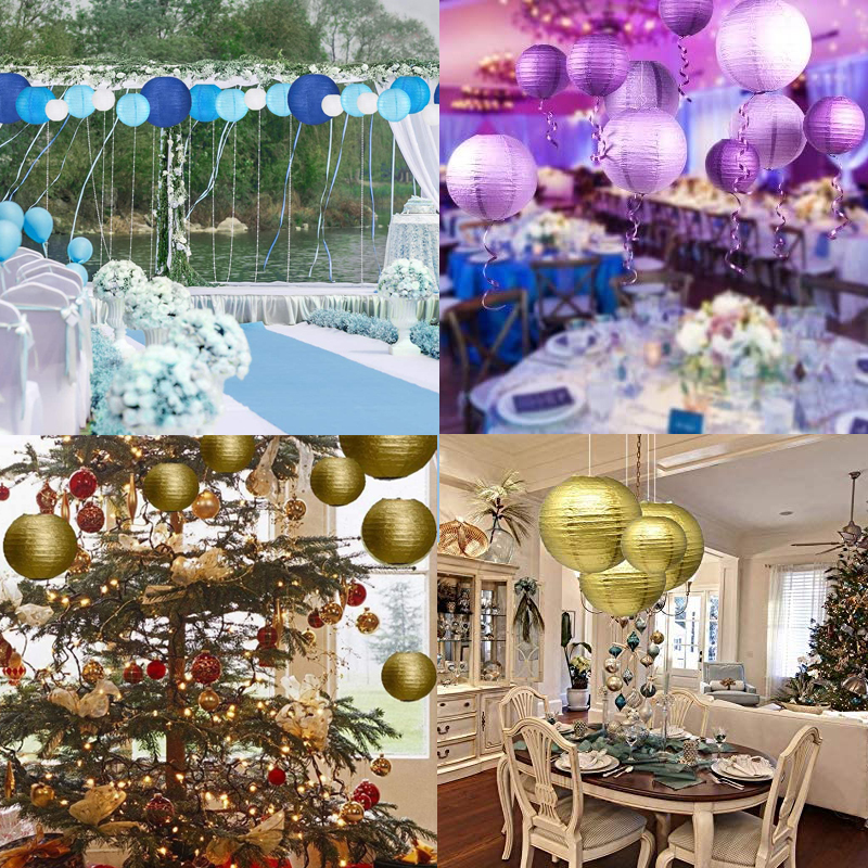 Farolillos de papel chinos para decoración, farolillos de papel de color verde y morado, tamaño mixto, para en casa, Festival, boda, cumpleaños, al aire libre