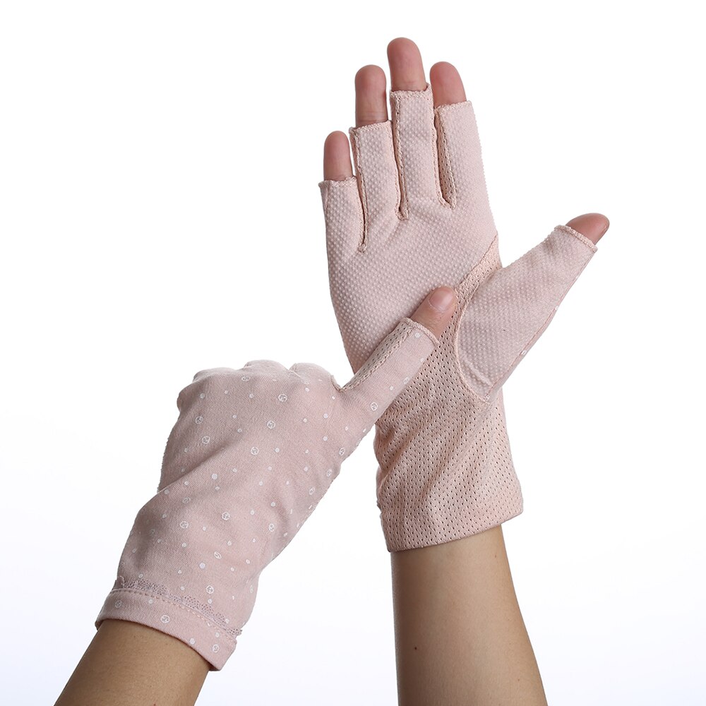 Mode Vrouwen Katoen Dot Zomer Vingerloze Half Vinger Anti-Skid Zon Bescherming Afdrukken Anti-Uv Dunne Korte Rijden handschoenen: 15Pink