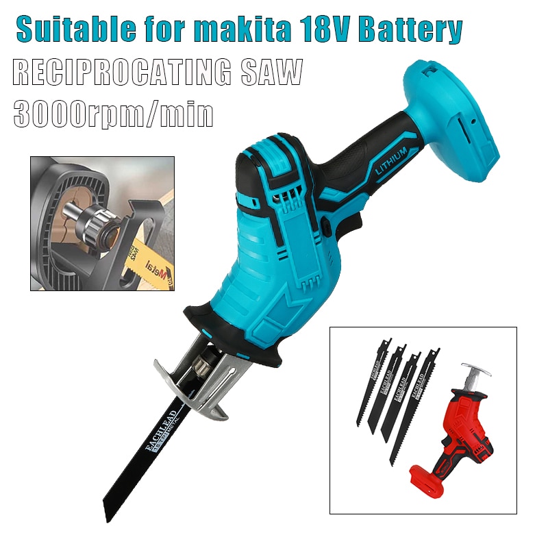 Elektrische zaag mini accu reciprozaag houtbewerking zagen doe-het-zelf elektrische zagen gereedschap met 4 zaagbladen voor makita 18v accu