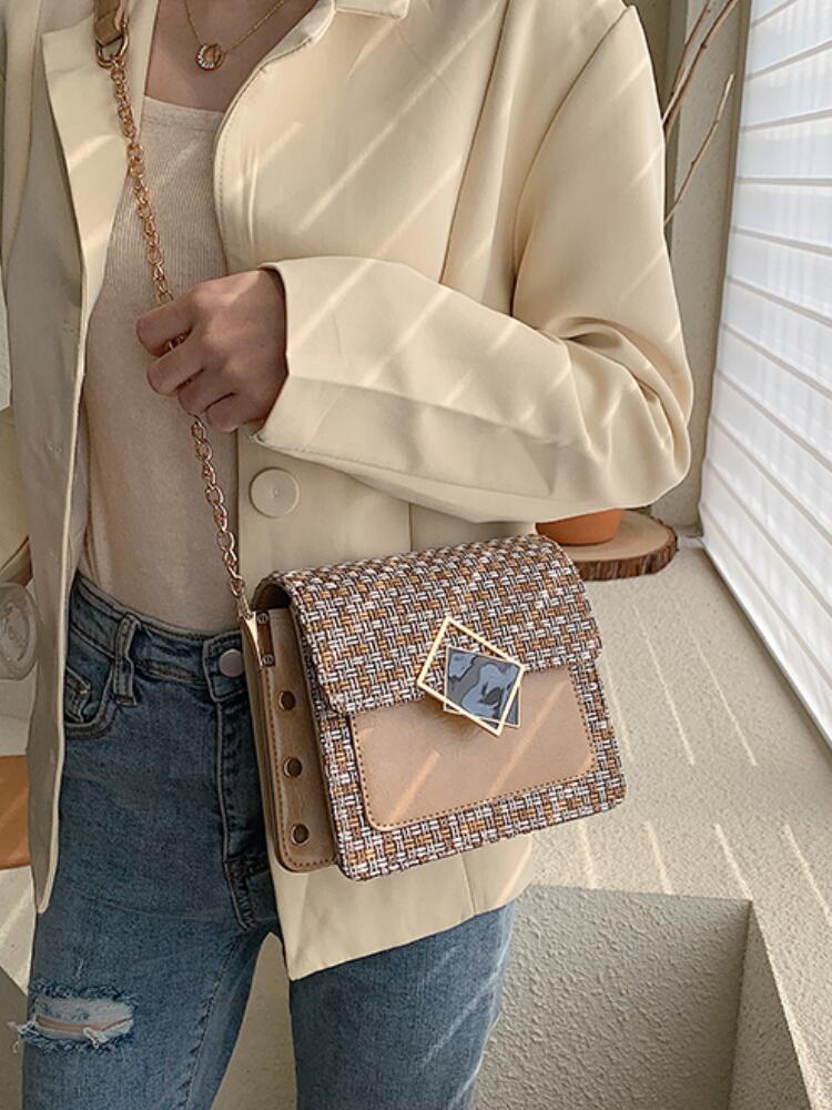 femme rabat carré sac nouvelle laine femmes sac à main serrure chaîne épaule Messenger sac de voyage sac