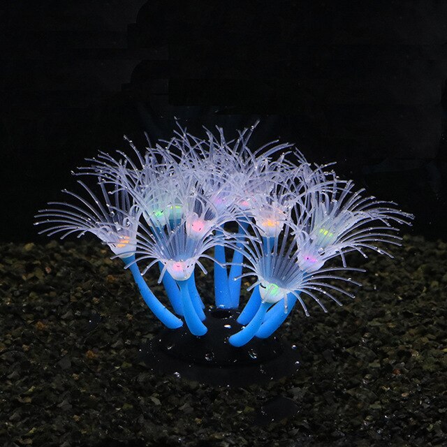 Coraux de tournesol, Gel de silice souple qui se déplace naturellement avec le flux d'eau, corail qui brille dans la nuit, pour les décorations d'aquarium de poissons: Blue