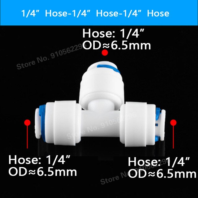 RO Water Hose Connection Straight Elbow Tee Cross 1/4" 3/8" Coupling Plastic Quick Pipe Fitting Reverse Osmosis Connector: T-1l4