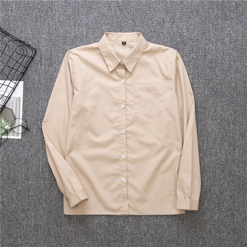 Japanese School JK Uniform Caramel Apricot Long-sleeved Shirt Uniform Pointed Collar Business Formal Occasions Work Uniforms: 5XL