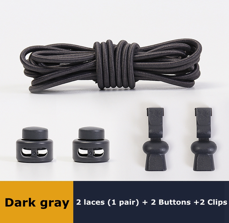 No Tie Shoelaces Round Elastic Shoe Laces Plastic Snap Lock Suitable For All Shoes Adult Children Walking Sports Lazy Lace: Dark Grey